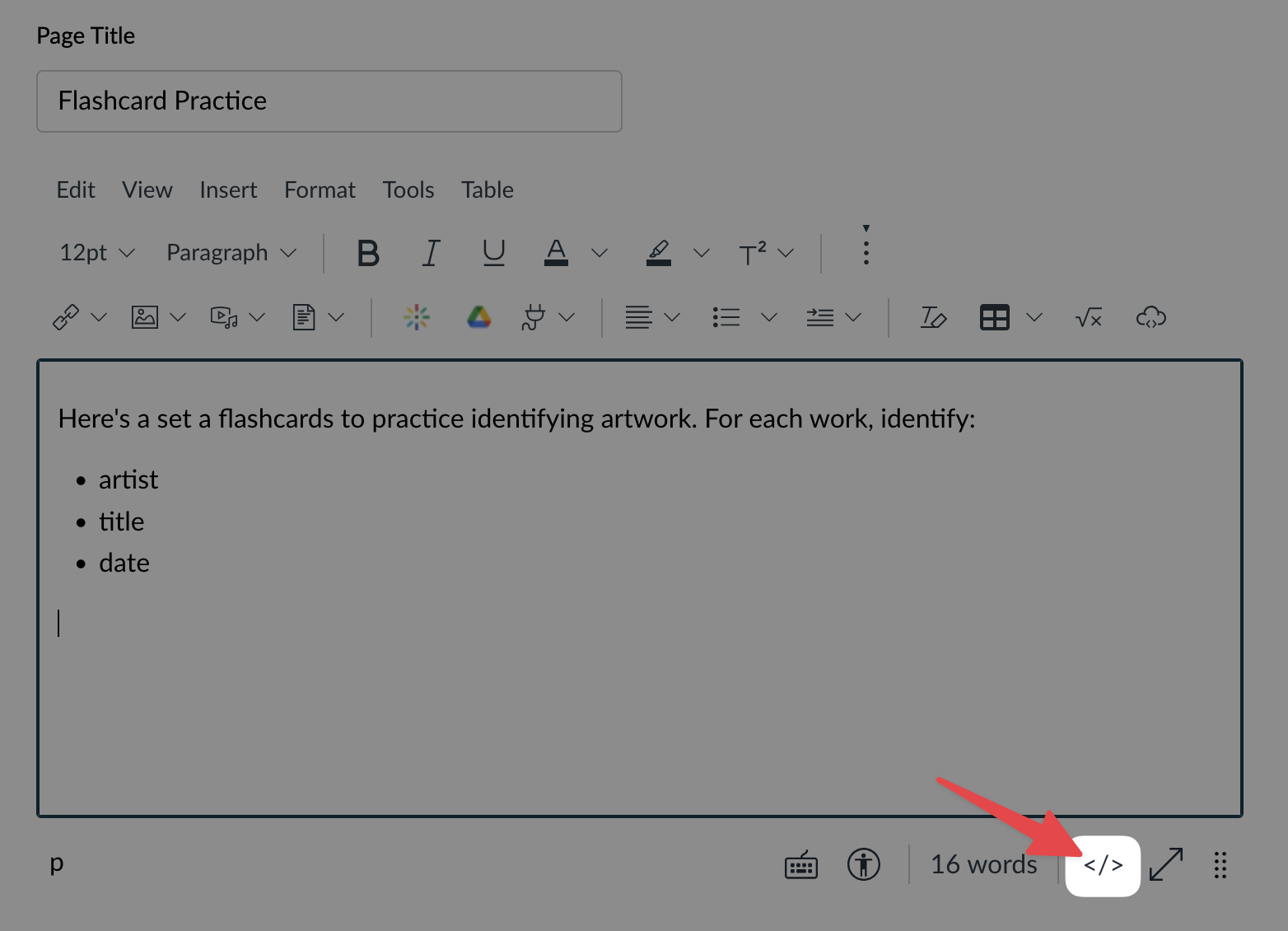 Change to HTML Editor mode in the page editor