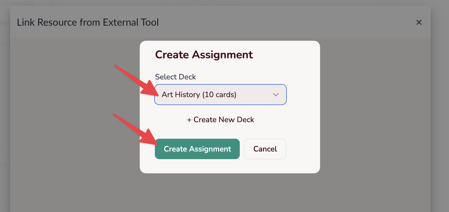 Select or create a deck to assign
