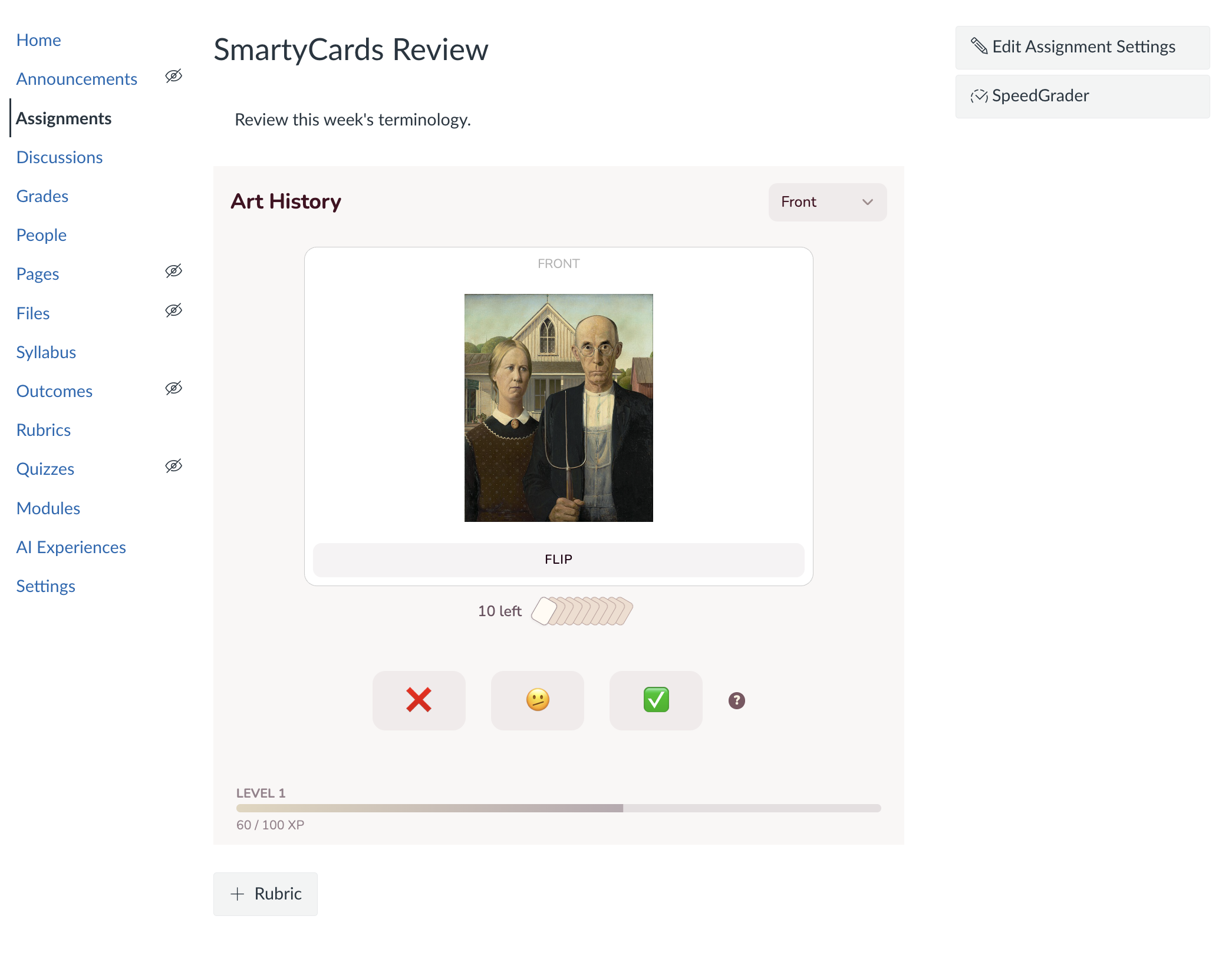 Final SmartyCards assignment in Canvas