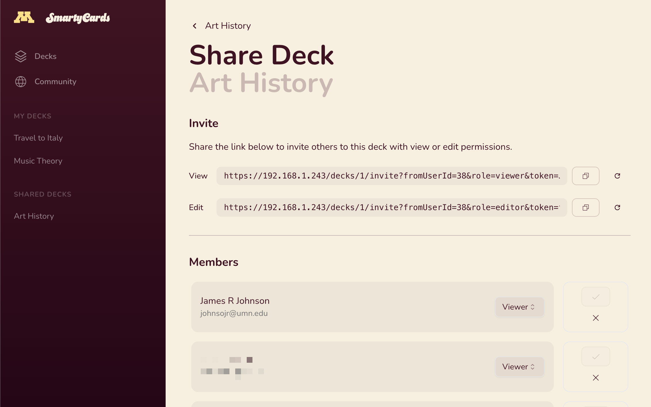 Deck sharing page